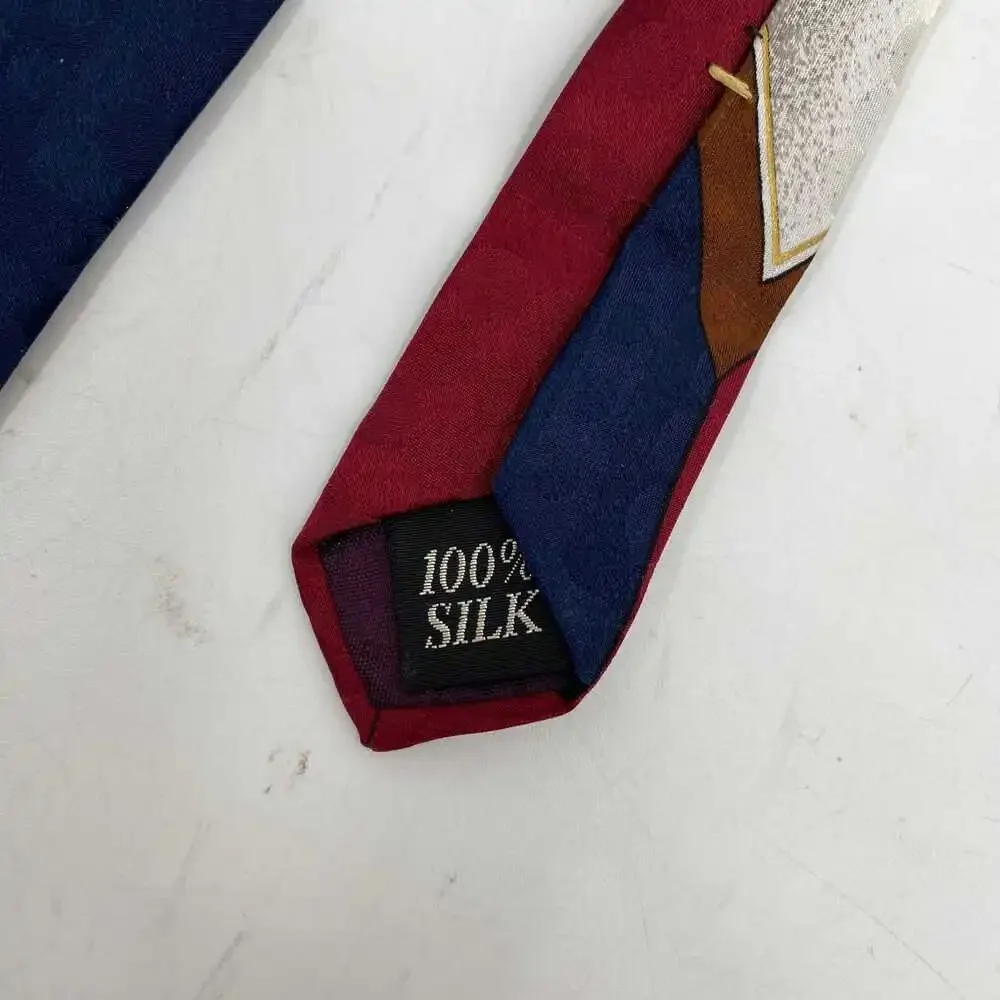 Oscar de la Renta Blue Red Striped and Polka Dot Silk Tie | OS Regular